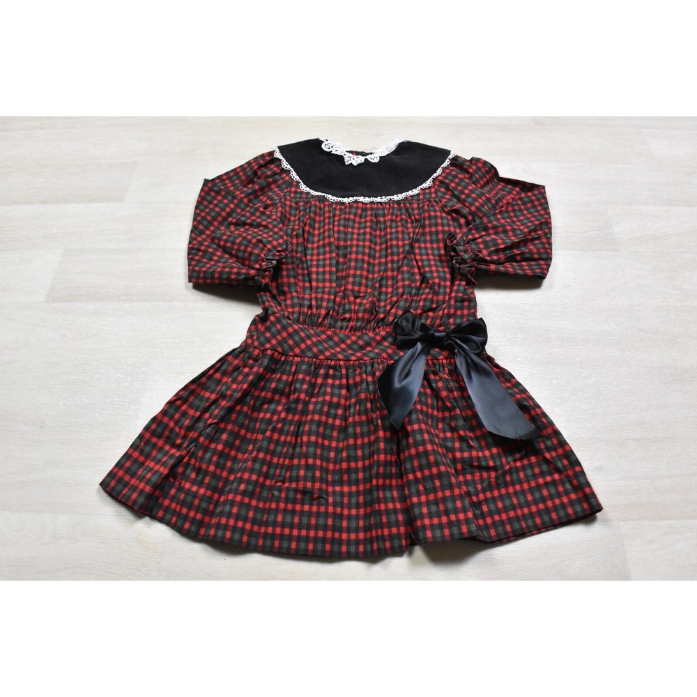 Vintage Bryan Drop Waist Girls Dress (Size 6) Christmas Plaid 1980's Pattern bow